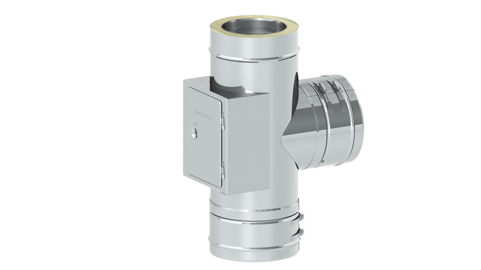 T-Anschluss 90° mit Reinigung gegenüberliegend (gleiche Höhe)