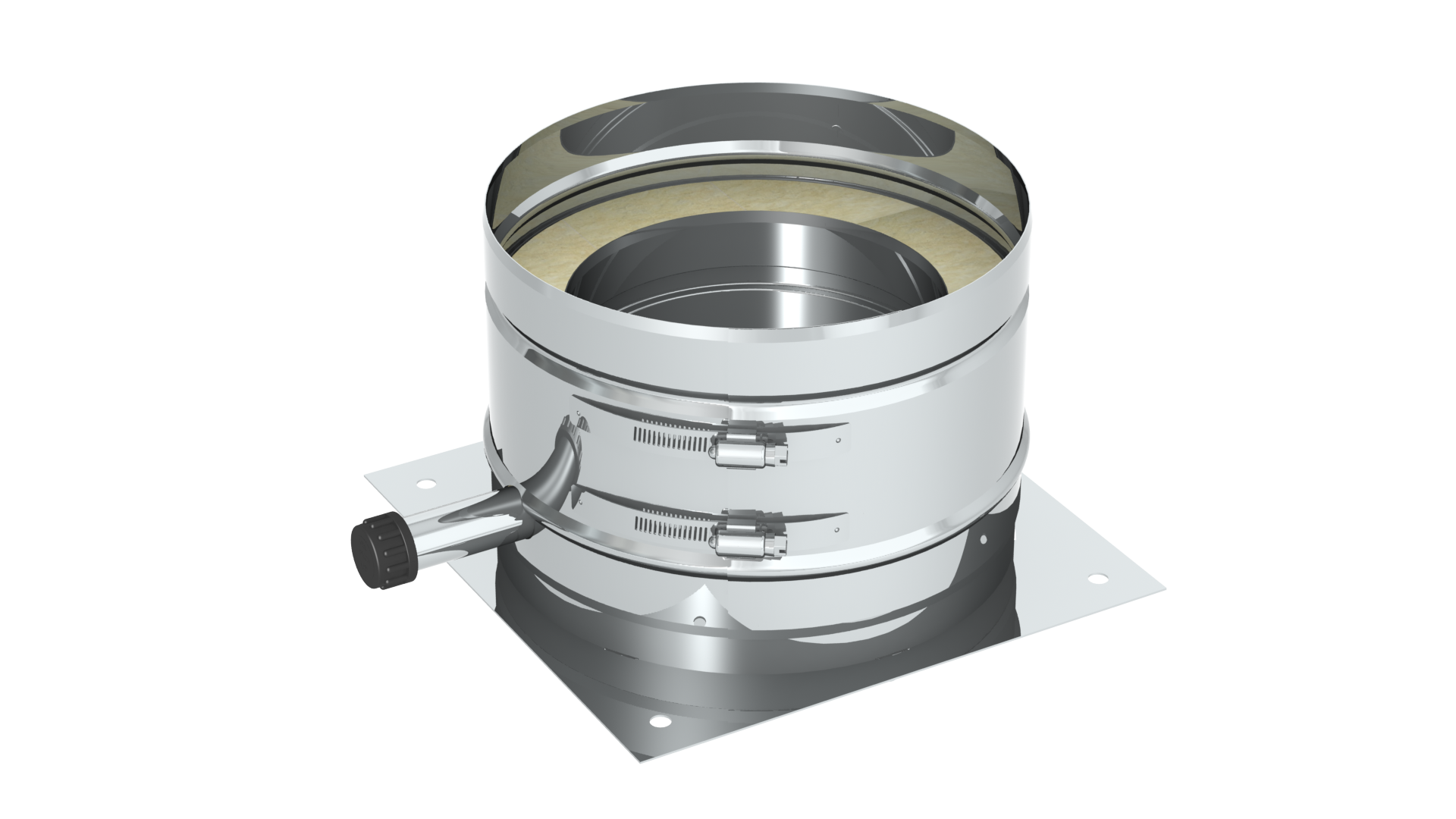 Grundplatte für Sockelmontage mit 1/2" Außennippel, Verschlusskappe und Kondensatablauf seitlich