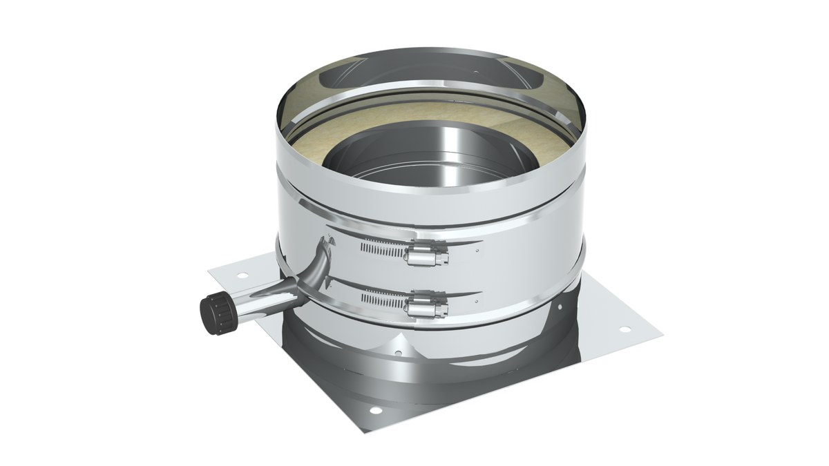 Grundplatte für Sockelmontage mit 1/2" Außennippel, Verschlusskappe und Kondensatablauf seitlich