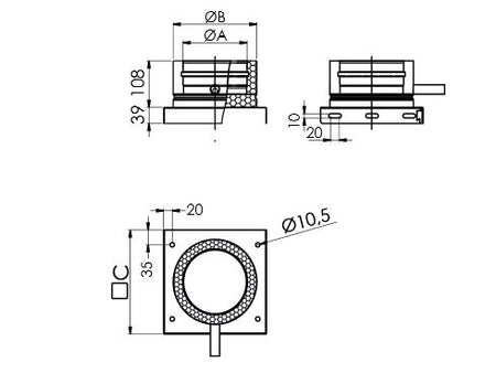 Grundplatte mit 1/2"-Technische Zeichnung