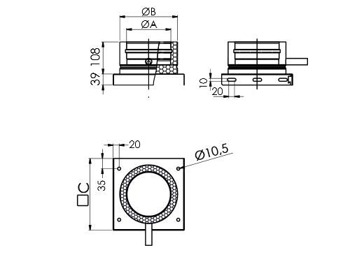 Grundplatte mit 1/2"-Technische Zeichnung