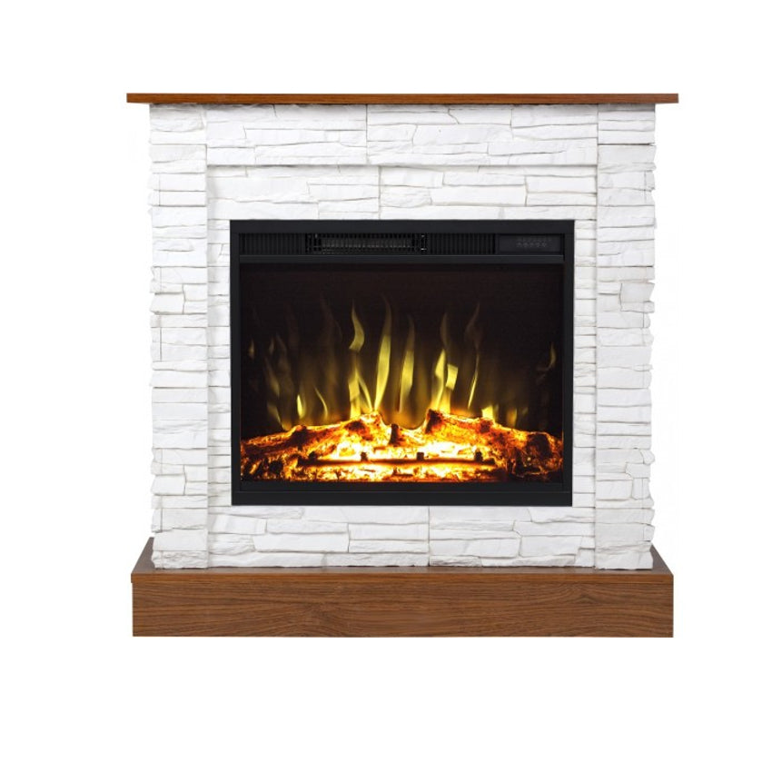 Aflamo LED Standkamin | Vigo Stone weiss/eiche