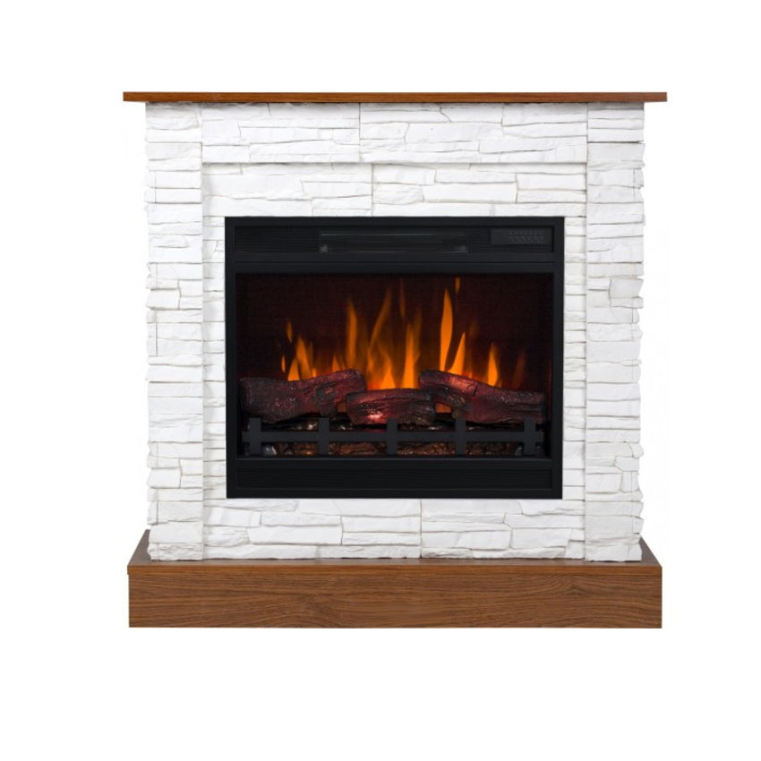 Aflamo LED Standkamin | Vigo Stone 3D weiss/eiche