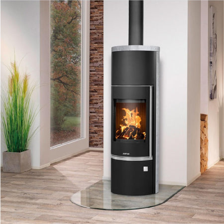 Justus | Kamin | Faro Aqua 2.0 | Stahl Schwarz| Top Platte Speckstein | Klimaworld