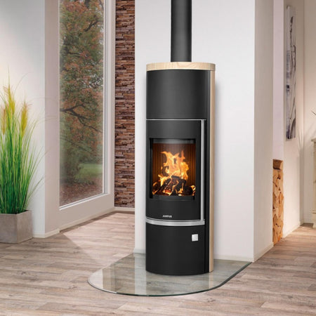 Justus | Kamin | Faro Aqua 2.0 | Stahl Schwarz | Sandstein | Klimaworld