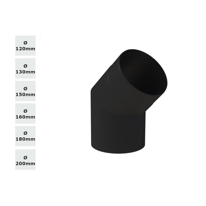 Jeremias Ofenrohr/Winkel 45° ohne Reinigungstür | schwarz | Øwählbar