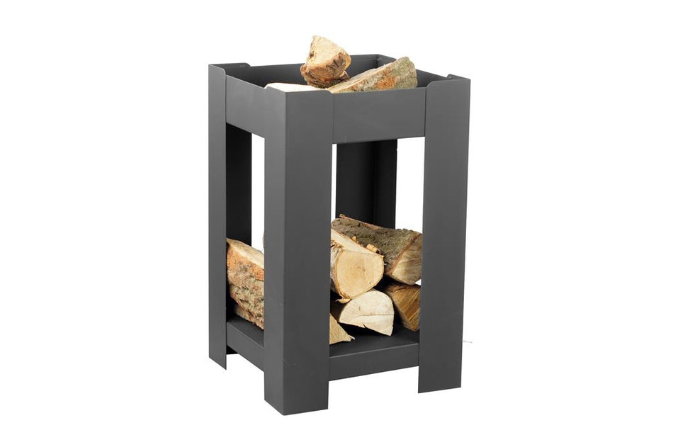 Gardener hohe, viereckige Feuerschale mit Holzlager | Ø40cm x H 65cm