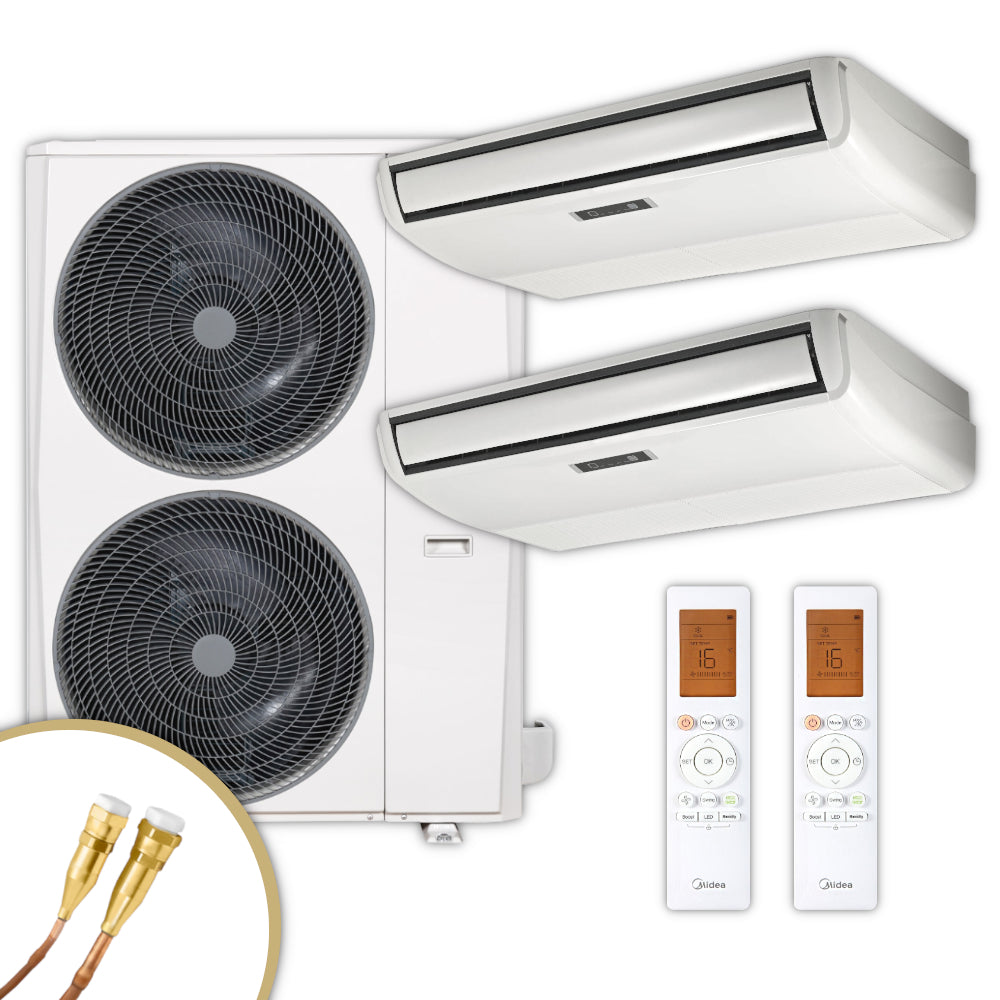 MIDEA Multisplit-Set mit zwei Flextruhengeraeten, Aussengeraet und Fernbedienung | klimaworld.com