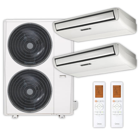 MIDEA Multisplit-Set mit zwei Flextruhengeraeten, Aussengeraet und Fernbedienung | klimaworld.com