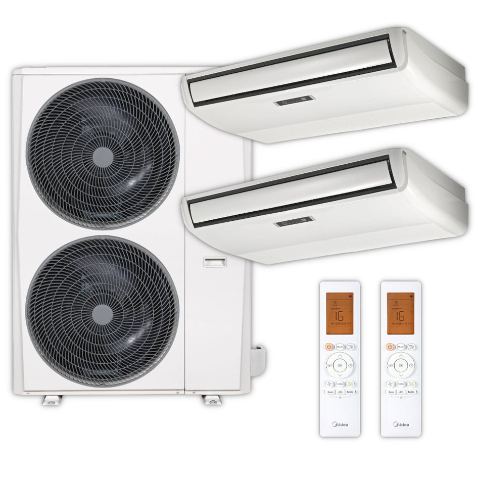 MIDEA Multisplit-Set mit zwei Flextruhengeraeten, Aussengeraet und Fernbedienung | klimaworld.com