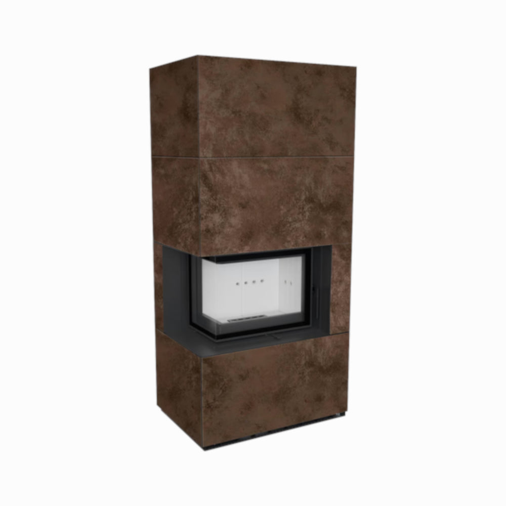 Kratki Kaminbausatz FLOKI BOX Oxide Moro, Glas Ecke links | klimaworld.com