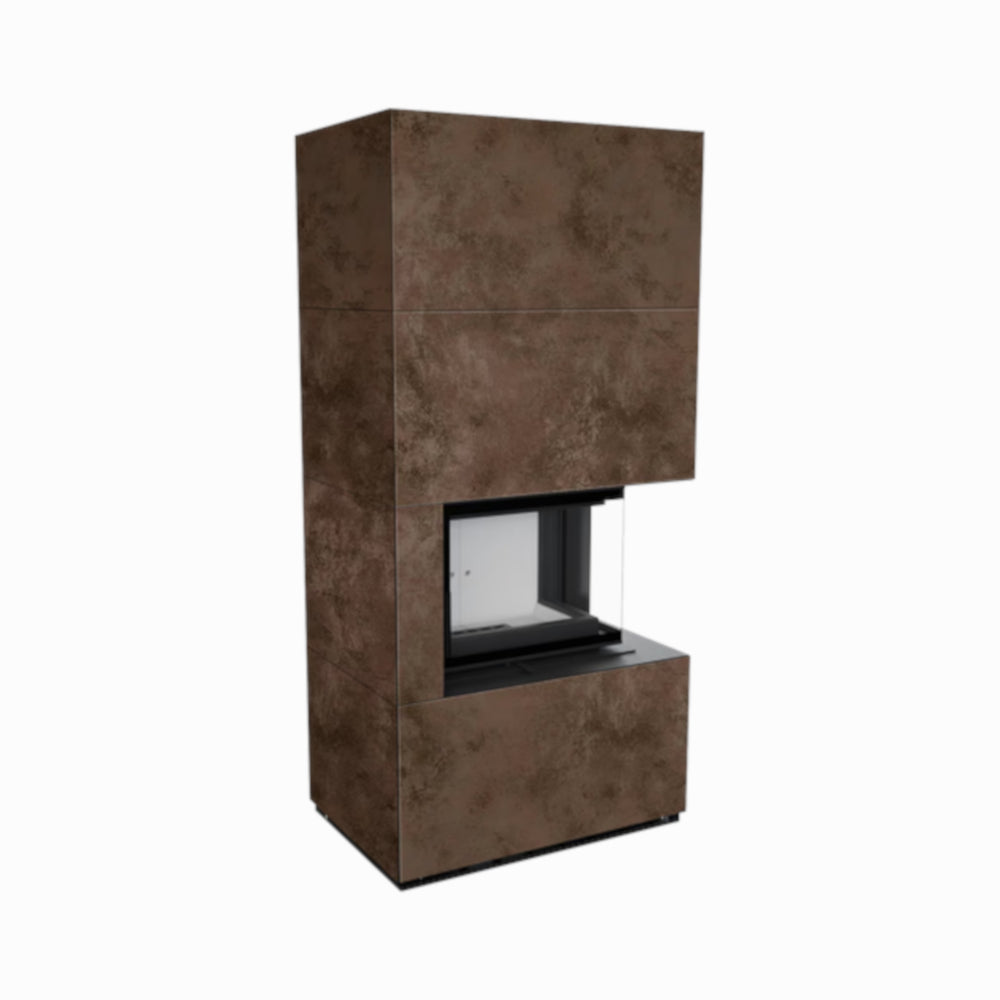 Kratki Kaminbausatz FLOKI BOX Oxide Moro, Glas Ecke rechts | klimaworld.com
