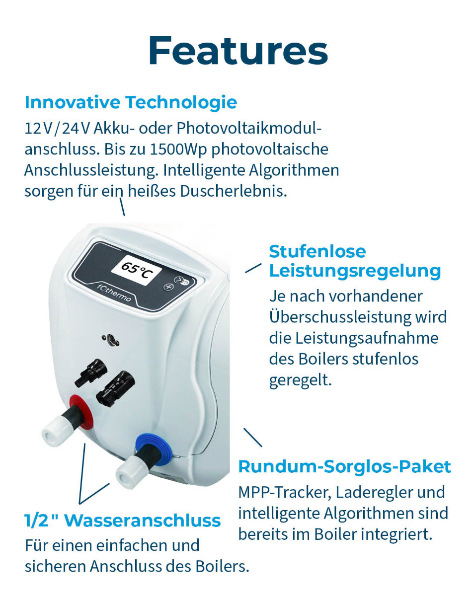 fothermo photovoltaischer Caravan Boiler | 1,5 kWp | 10 l | Features-4 | Klimaworld.com