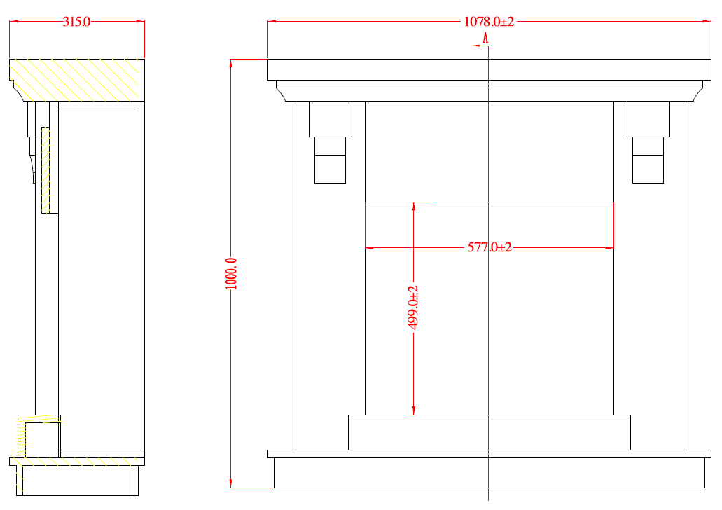 Aflamo LED Elektrokamin Genius, Masszeichnung | klimaworld.com