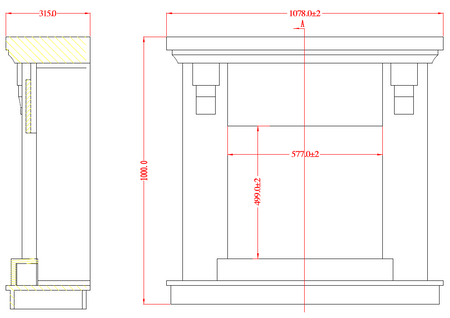Aflamo LED Elektrokamin Genius, Masszeichnung | klimaworld.com