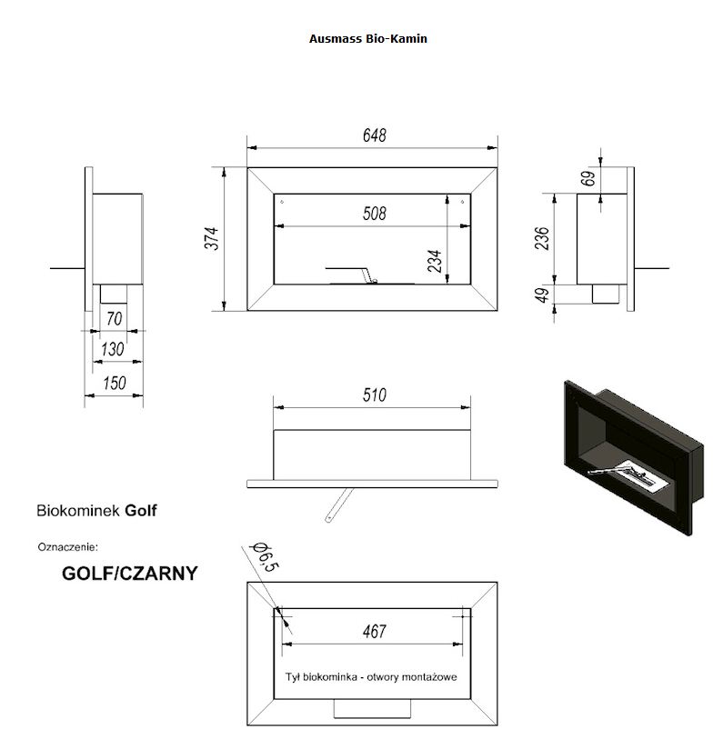 Biokamin Dekorativ-Wandkamin Golf schwarz 