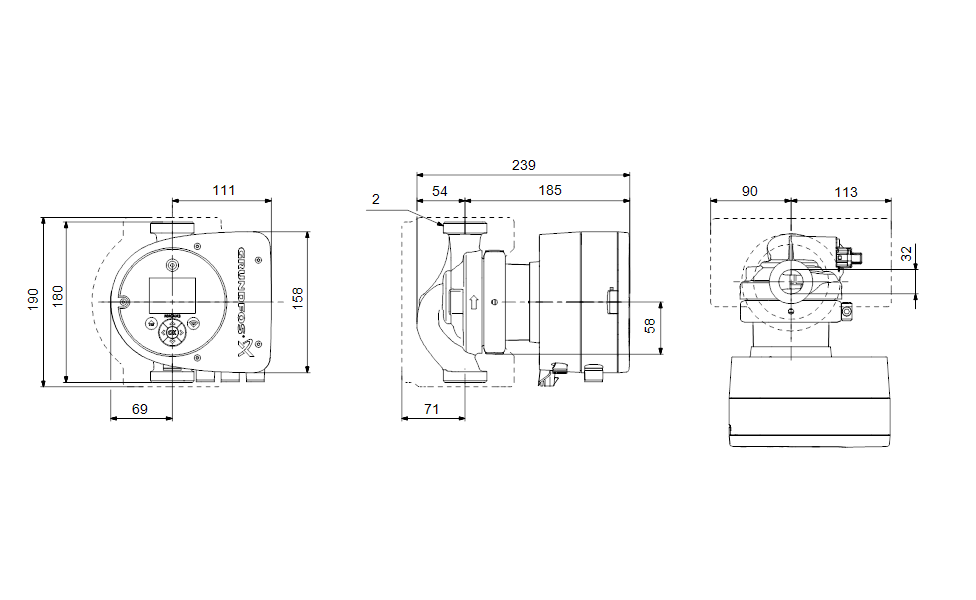 technische Zeichnung - Grundfos Magna 3
