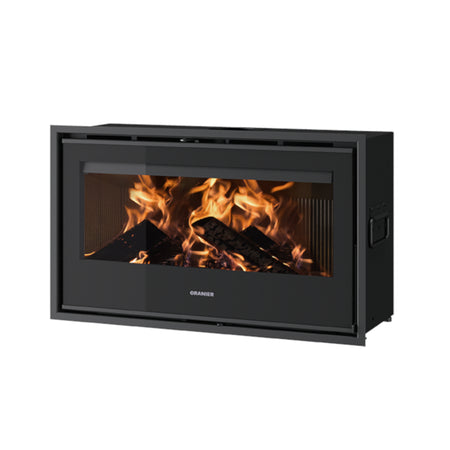 Schwarze Oranier Heizkassette mit sichtbarem Feuer, moderne Optik und klarer Frontscheibe | klimaworld.com
