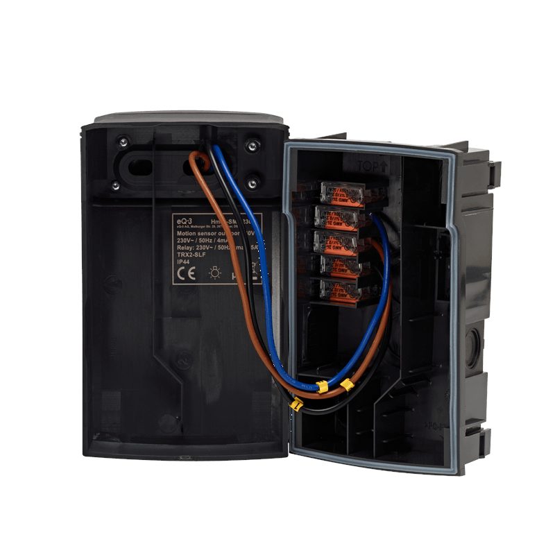 Homematic IP Bewegungsmelder mit Schaltaktor - anthrazit | Ansicht Wagoklemmen | HmIP-SMO230-A | www.klimaworld.com