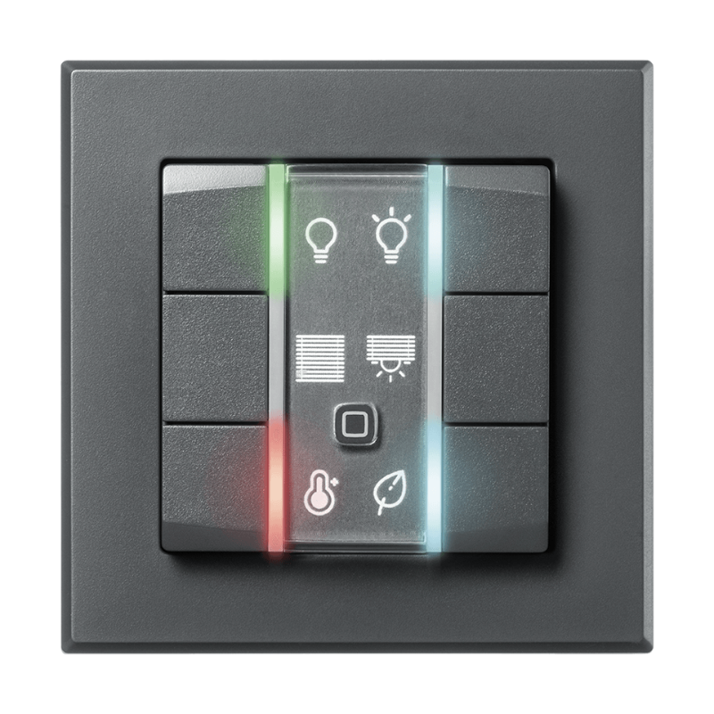 Homematic IP Wired Wandtaster - 6-fach - anthrazit | eQ-3 | Ansicht mit LED bunt | HmIPW-WRC6-A | www.klimaworld.com