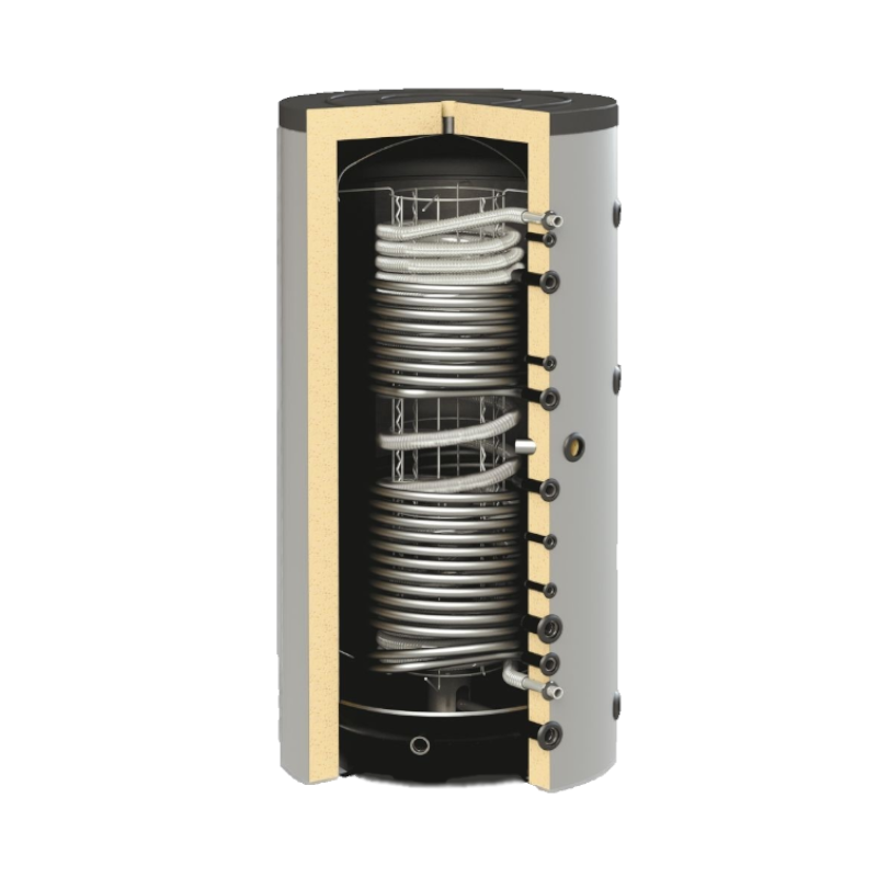 Querschnitt + Beispiel Isolierung - ThermoFlux Hygiene Kombispeicher HYGTK BRR mit einem Wärmetauscher 