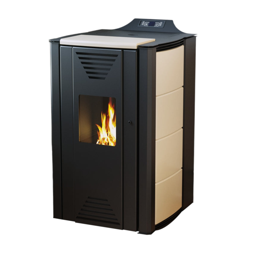 ThermoFlux wasserführender Pelletofen INTERIO 14 mit 14 kW in beige | Klimaworld.com