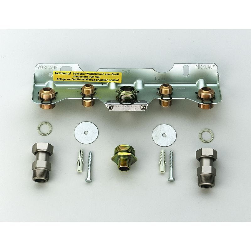 Bosch IW-MV-1 Montageanschlussplatte Erdgas mit Anschlussverschraubungen, Heizkreis R 3/4 und Gasanschlussstutzen R 3/4 sowie R 1/2