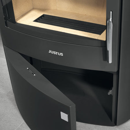 Justus Kaminofen Agero W+ Stahl Schwarz, Speckstein | klimaworld.com