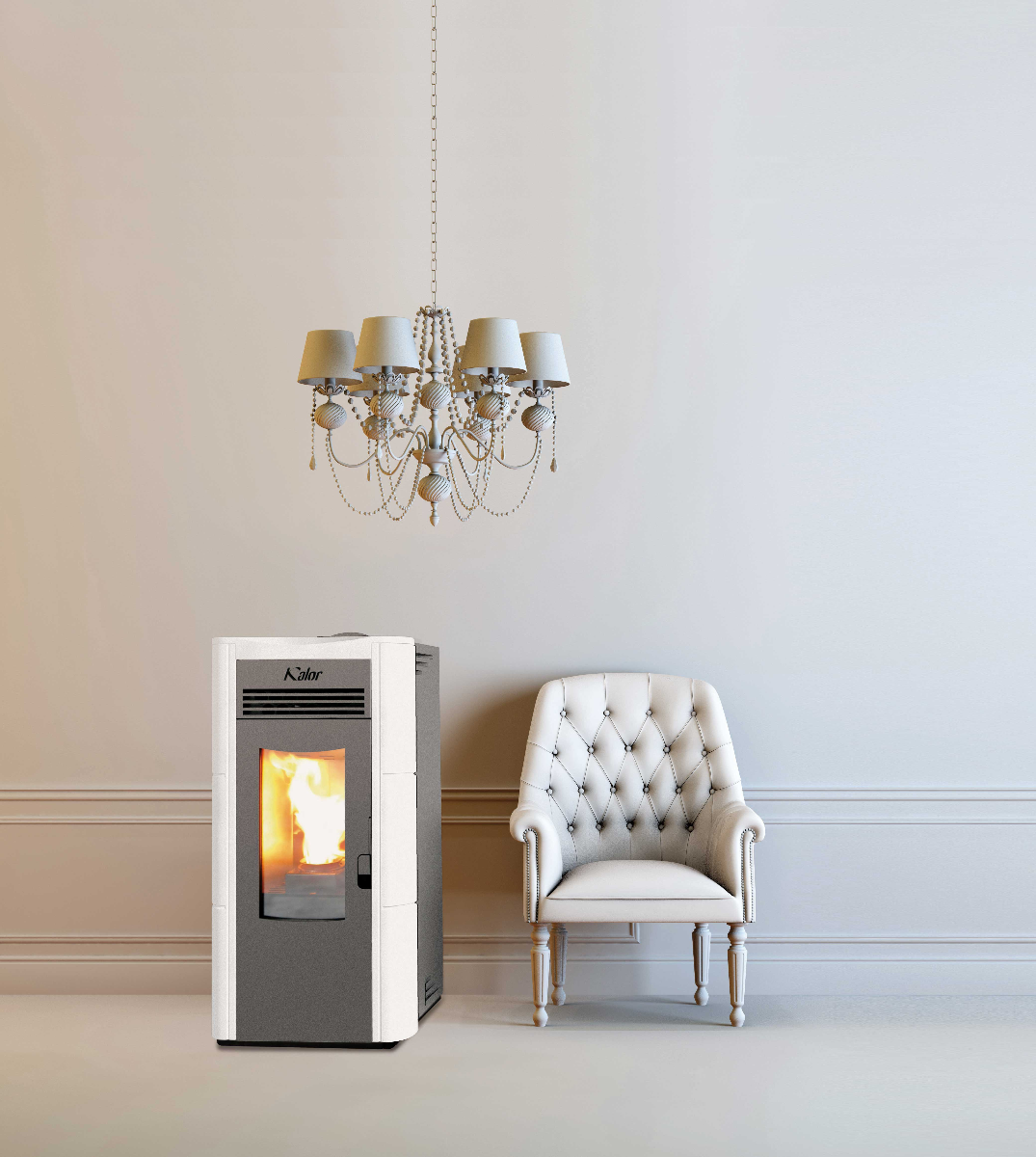 KALOR Pelletofen Michela 12C weiss, Ambientebild | klimaworld.com