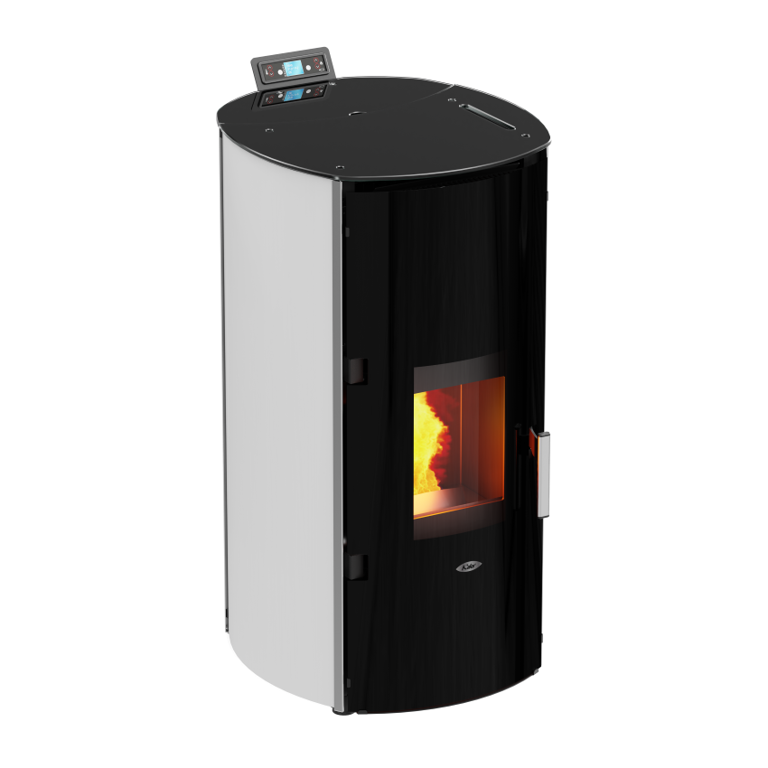 Kalor Redonda Glass Idro wasserführender Pelletkamin, weiß | klimaworld.com