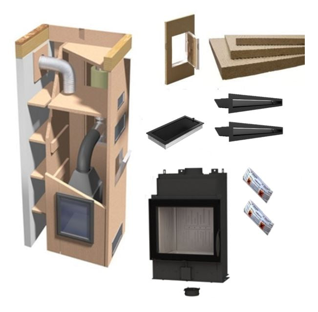 Kaminbausatz Set Fire Bear 6 | Luftgitter schwarz | 6 kW Klapptür