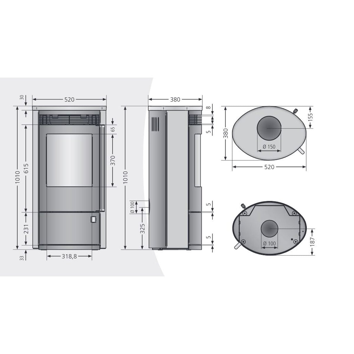 ORANIER | Arktis Neo 5 | Kaminofen | 5.0 kW | Maße