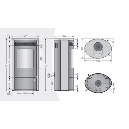 ORANIER | Arktis Neo 5 | Kaminofen | 5.0 kW | Maße