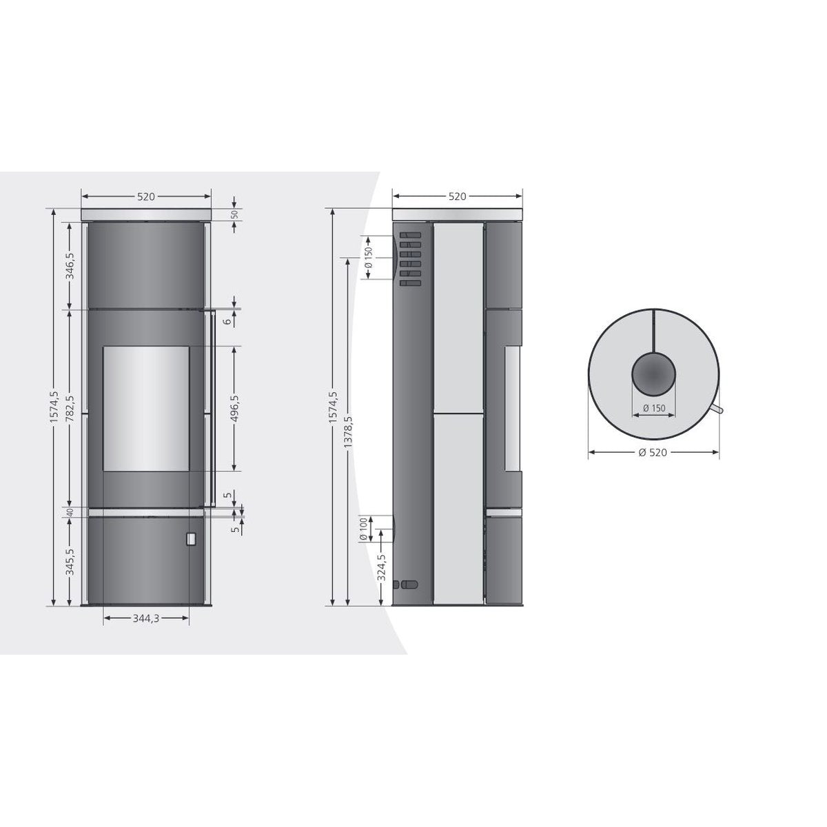 ORANIER | Corso | Kaminofen | Schwarz | 6.5 kW | Maße