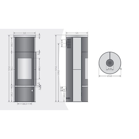 ORANIER | Corso | Kaminofen | Schwarz | 6.5 kW | Maße