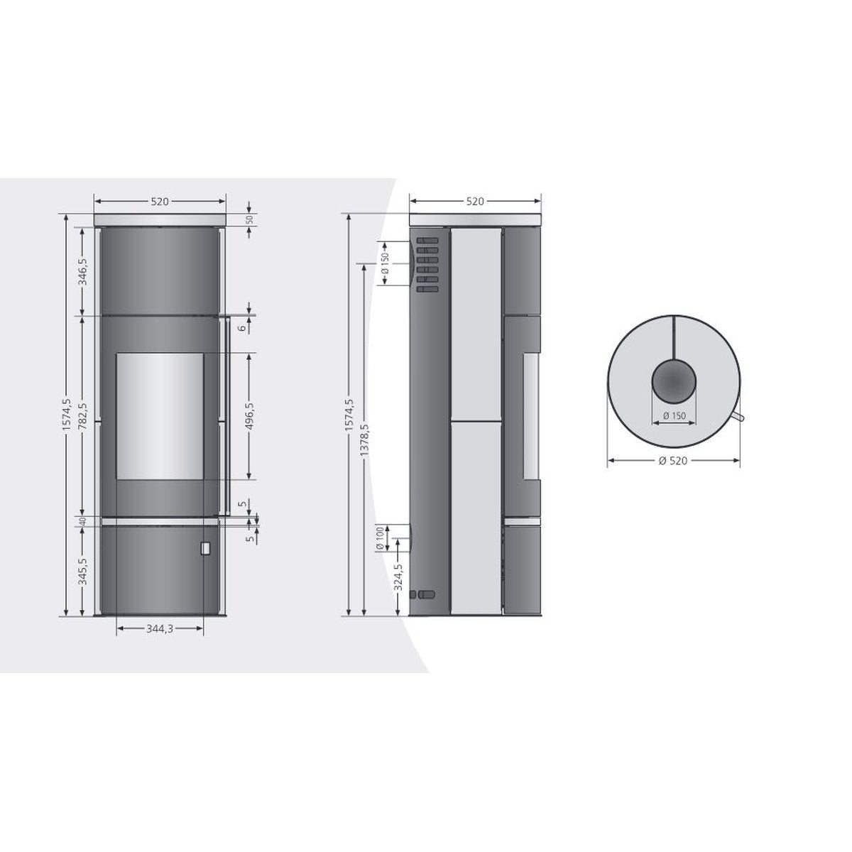 ORANIER | Corso W+ | Kaminofen | Schwarz | Dauerbrandofen | 7.0 kW | Maße