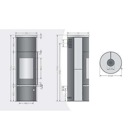 ORANIER | Corso W+ | Kaminofen | Schwarz | Dauerbrandofen | 7.0 kW | Maße