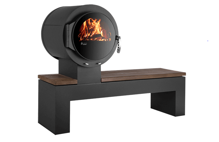 KANUK | Kaminofen Kanuk - Bank | Buchenholz / eiche rustikal| links | 8 kW