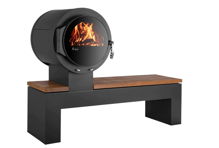 KANUK | Kaminofen Kanuk - Bank | Buchenholz / Goldenteak gestrahlt | 8 kW