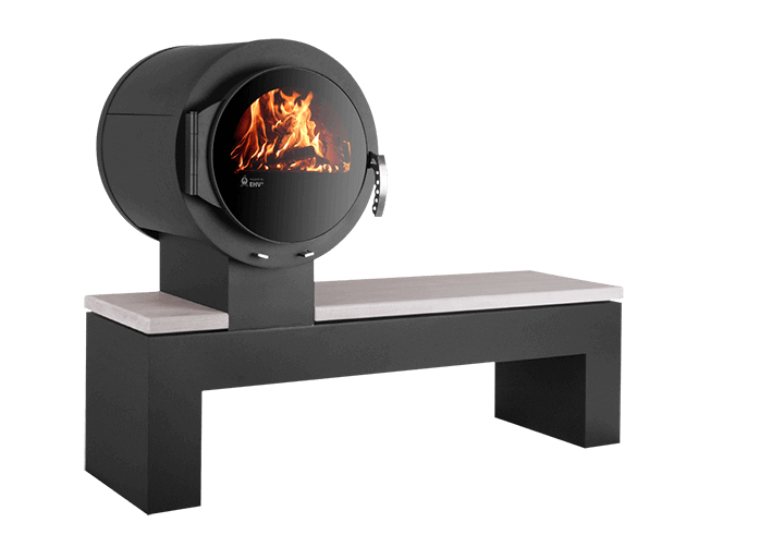 KANUK | Kaminofen Kanuk - Bank | Buchenholz / weiß gestrahlt | 8 kW