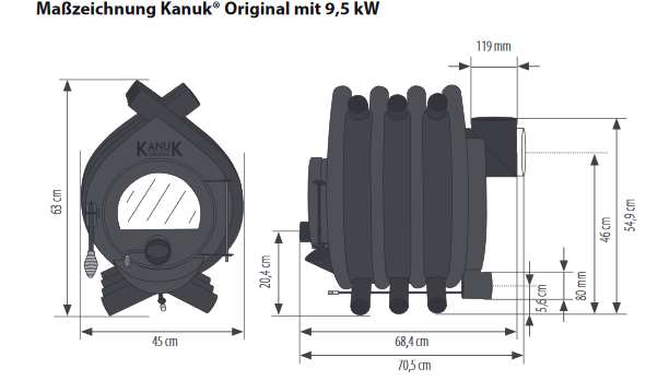 KANUK | Kanuk® Original Warmluftofen | 9,5 kW Maße