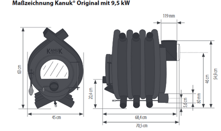 KANUK | Kanuk® Original Warmluftofen | 9,5 kW Maße