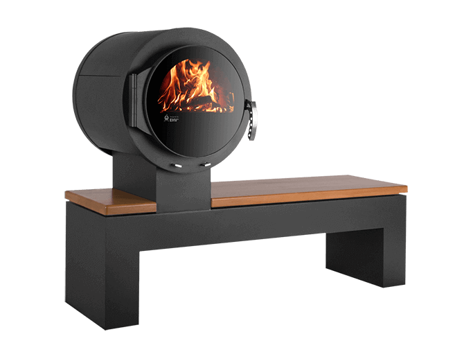 KANUK | Kaminofen Kanuk - Bank | Buchenholz /Goldenteak | links | 8 kW