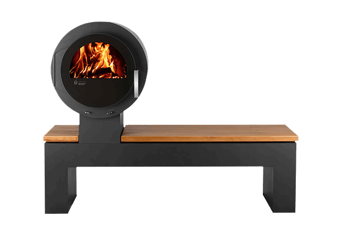 KANUK | Kaminofen Kanuk - Bank | Buchenholz /Goldenteak | links | 8 kW