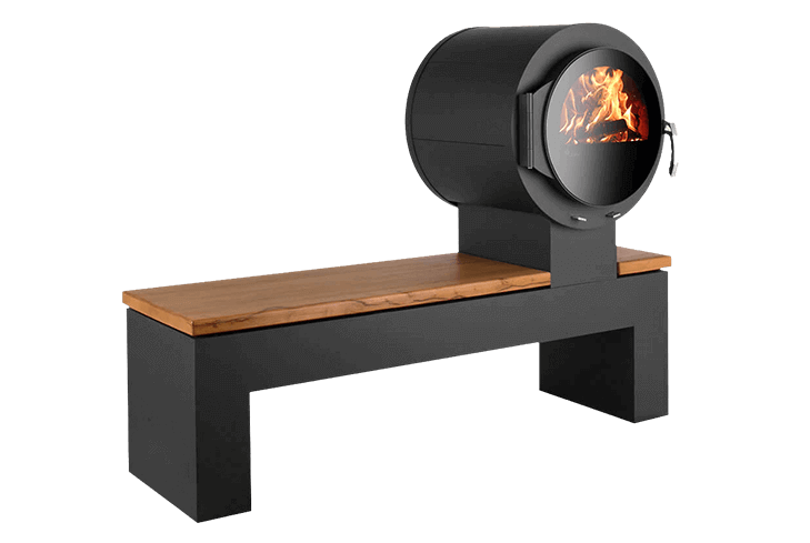 KANUK | Kaminofen Kanuk - Bank | Aufstellung Ofen rechts