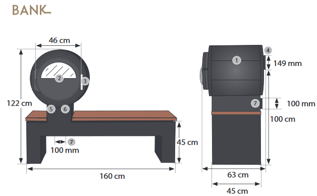 Kaminofen Kanuk - Bank - Maße