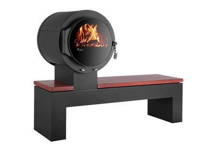 KANUK | Kaminofen Kanuk - Bank | Buchenholz /Mahagoni | links | 8 kW