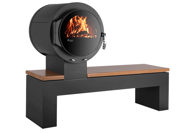 KANUK | Kaminofen Kanuk - Bank | Buchenholz / nussbaum | links | 8 kW