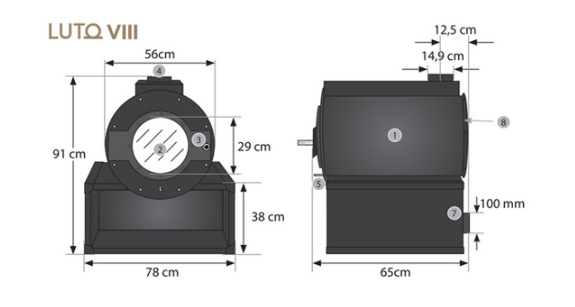 KANUK | Kaminofen Kanuk® - LUTO XV | schwarz | 15 kW- Maße