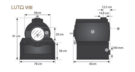KANUK | Kaminofen Kanuk® - LUTO XV | schwarz | 15 kW- Maße